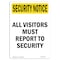 Signmission OSHA Security Sign, 14" Height, Rigid Plastic, Visitors Must Report To Security, Portrait OS-SN-P-1014-V-11777 - alternate 1